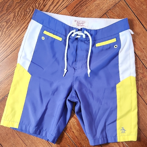 Original Penguin Men's Blue and Yellow Board Shorts - Picture 1 of 2